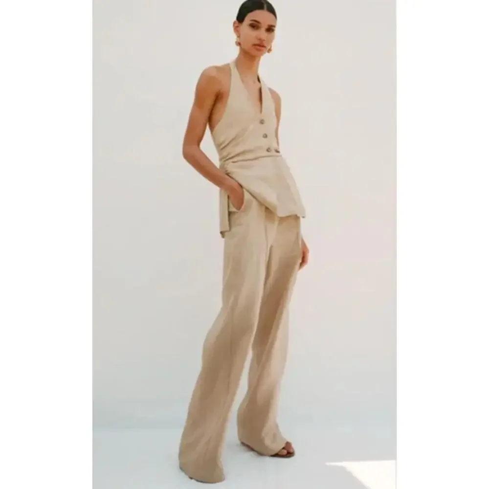 Zara Linen Halter Jumpsuit (Size Medium)